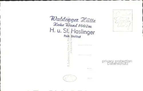 Stollhof Hohe Wand Waldeggerhuette Berghaus Pension Schneeberg Kat. Hohe Wand Niederoesterreich