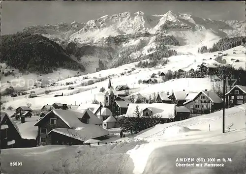 Amden SG Oberdorf mit Mattstock Winterpanorama Kat. Amden