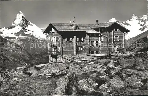 Zermatt VS Touristenhaus Fluhalp mit Matterhorn Dt Blanche Gabelhorn Kat. Zermatt