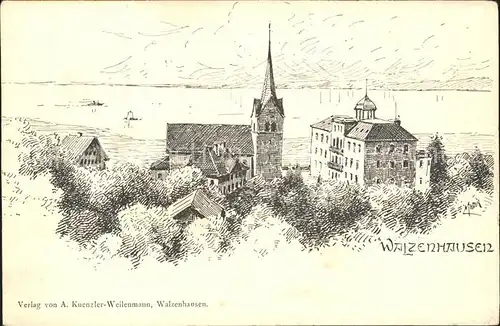 Walzenhausen AR Kirche Zeichnung Kat. Walzenhausen