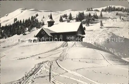 Stoos SZ Kapelle mit Skilift Frohnalpstock Wintersportplatz Kat. Stoos