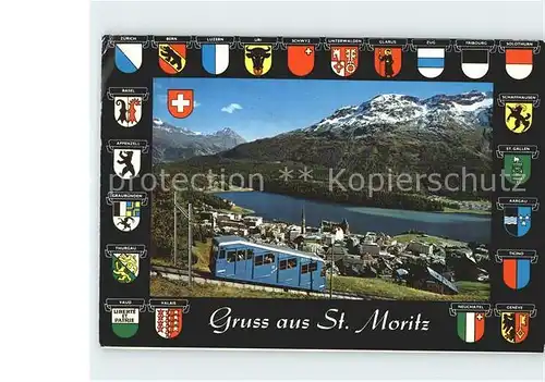 St Moritz GR Panorama See Alpen Wappen Kat. St Moritz