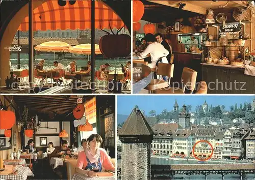 Luzern LU Restaurant Da Ernesto mit Reuss und Kapellbruecke / Luzern /Bz. Luzern City