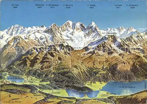 Oberengadin GR Panoramakarte / St Moritz /Bz. Maloja
