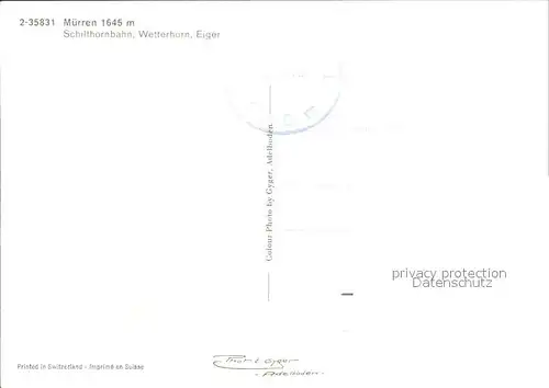 Muerren BE Schilthornbahn Wetterhorn Eiger Kat. Muerren