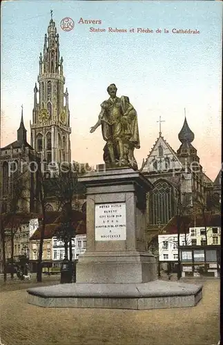Anvers Antwerpen Statue Rubens et Fleche de la Cathedrale Monument Kat. 