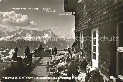 Wankhaus Terrasse mit Zugspitzgruppe Kat. Garmisch Partenkirchen