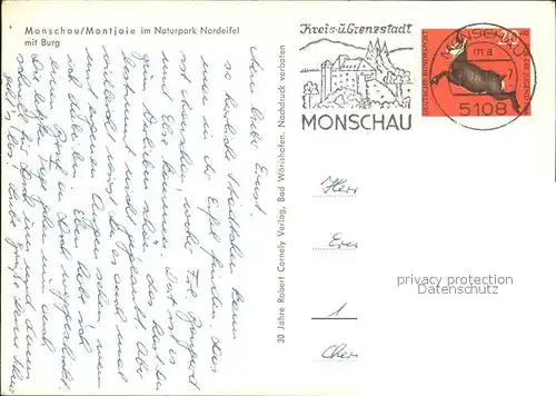Monschau Montjoie im Naturpark Nordeifel mit Burg Kat. Monschau