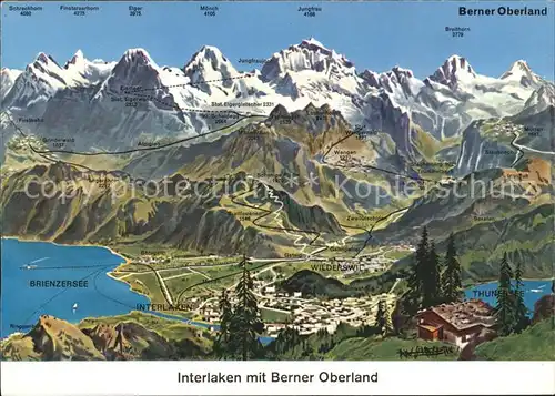 Interlaken BE mit Berner Oberland Brienzersee Thunersee Kat. Interlaken
