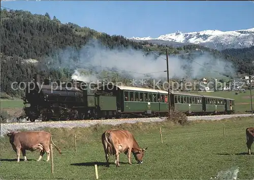 Rhaetische Bahn mit Dampflokomotive Rinder Kat. Eisenbahn