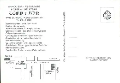 Sanremo Ristorante Pizzeria Tonys Bar Details Panorama