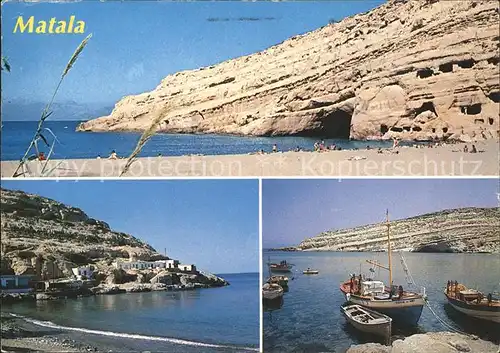 Matala Strand Bucht Fischerboote im Hafen  Kat. Insel Kreta