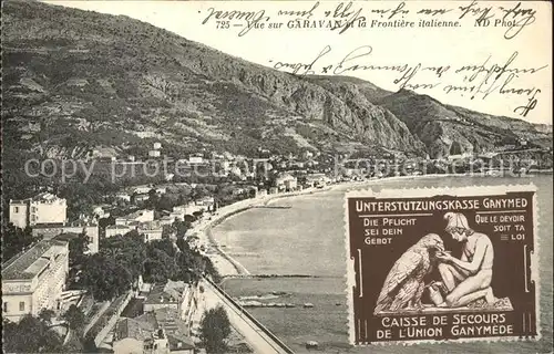 Garavan Menton Vue panoramique Frontiere italienne Sonderbriefmarke Unterstuetzungskasse Ganymed Kat. Menton Alpes Maritimes