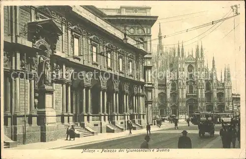 Milano Palazzo dei Giureconsulti e Duomo Strassenbahn Kat. Italien