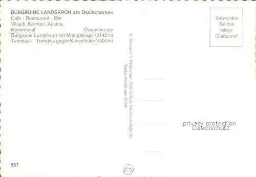 Ossiachersee Burgruine Landskron Kronensaal Mittagskogel Turmsaal Terrasse Kat. Ossiach