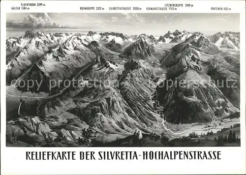 Silvretta Hochalpenstrasse Reliefkarte Kat. Gaschurn