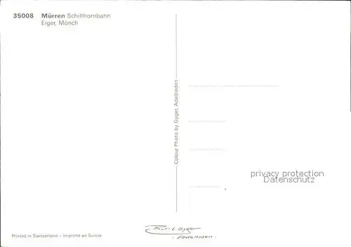 Muerren BE Schilthornbahn Eiger Moench Kat. Muerren