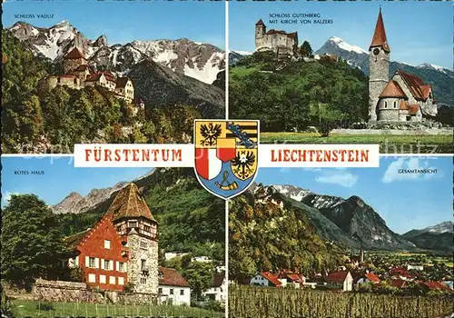 Liechtenstein  Schloss Vaduz und Schloss Guttenberg mit Kirche von Balzers Rotes Haus Gesamtansicht Kat. Liechtenstein