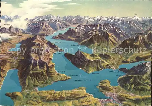 Vierwaldstaettersee SZ Panoramakarte Kat. Brunnen