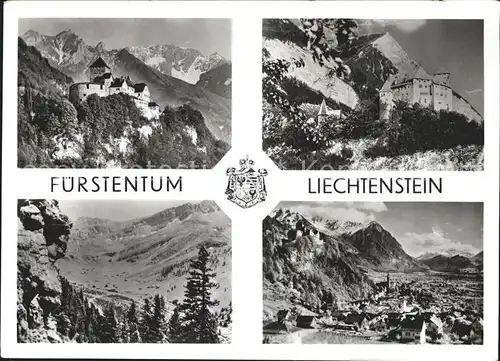 Liechtenstein  Schloss Vaduz mit Falknis Schloss Gutenberg Ortsansicht Kat. Liechtenstein