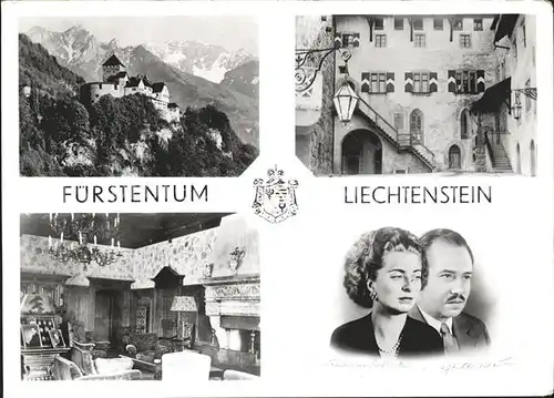 Liechtenstein  Schloss Vaduz Hofeingang Rittersaal Portraits des Fuerstenpaares Kat. Liechtenstein