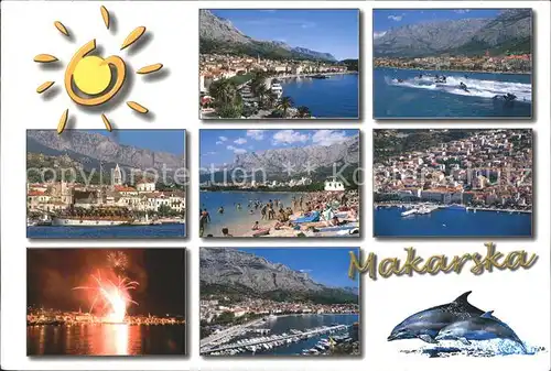 Makarska Dalmatien Panorama Strand Hafenpartie Feuerwerk Kat. Kroatien