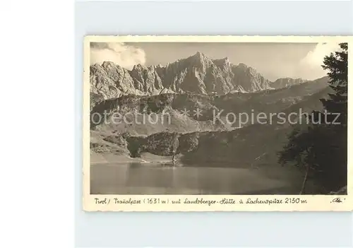 Traualpsee mit Landsberger Huette und Lachenspitze Kat. Tannheim