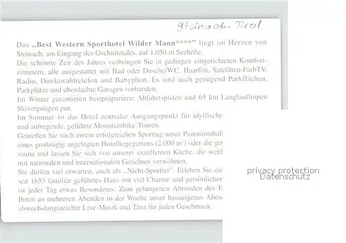 Steinach Tirol Wilder Mann Sporthotel  Kat. Oesterreich