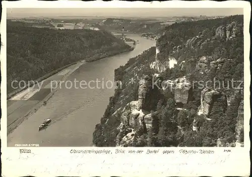 Poetzscha Wehlen Panorama Blick von der Bastei Elbsandsteingebirge Elbe Kat. Wehlen Sachsen