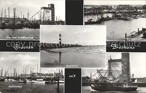 Breskens Sluis Silo met Vissersvloot Havengezicht Jachthaven Vuurtoren Vissersboot Kat. Sluis