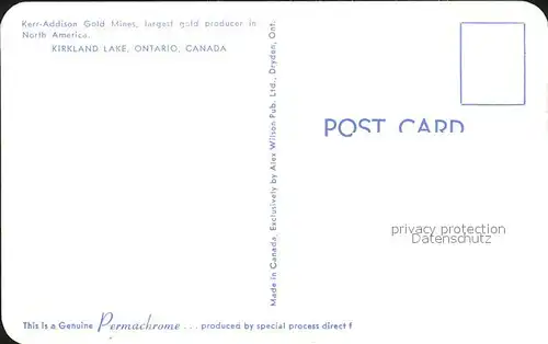 Ontario Canada Kirkland Lake Kerr Addison Gold Mines Kat. Kanada