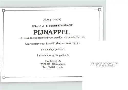 Klarenbeek Restaurant Pijnappel Kat. Klarenbeek