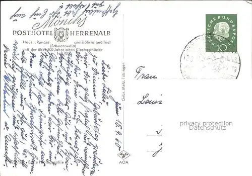 Herrenalb Loeffenau Schwarzwald Posthotel Klosterschaenke Kat. March