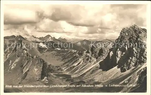 Traualpsee Blick von der Steinkarspitze Landsberger Huette mit Schochen und Lachenspitze Allgaeuer Alpen Kat. Tannheim