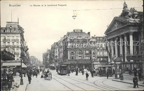 Bruxelles Bruessel La Bourse et Boulevard Anspach Tram Kat. 