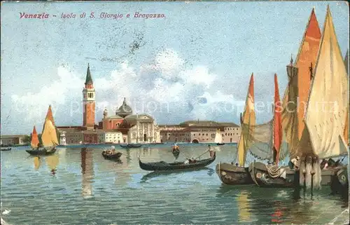 Venezia Venedig Isola di S. Giorgio e Bragozzo Kuenstlerkarte Segelschiffe Kat. 