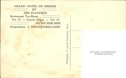 Heyst sur Mer Flandre Grand Hotel de Bruges et des Flandres Kat. 