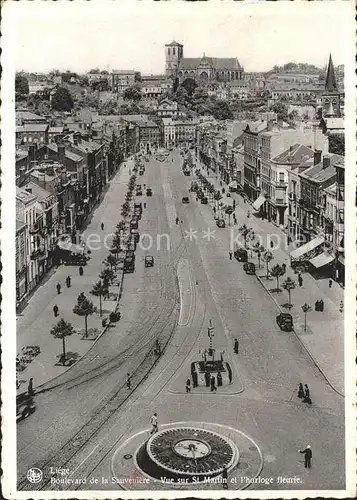 Liege Luettich Boulevard de la Sauveniere Vue sur St Martin et l horloge fleurie Kat. Luettich