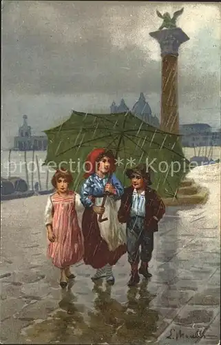 Venedig Venezia Kuenstlerkarte Kinder Regen /  /