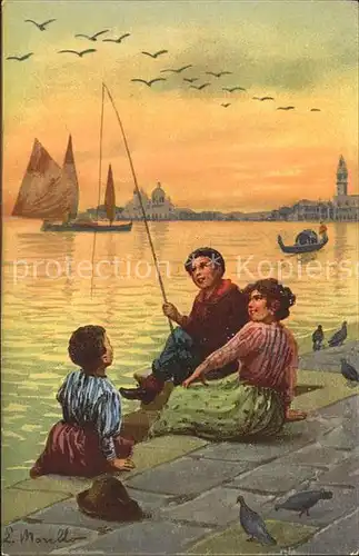 Venedig Venezia Kuenstlerkarte Kinder Angeln /  /