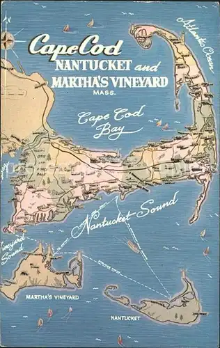 Cape Cod Mass. Bay Nantucket and Marthas Vineyard Map Kat. 