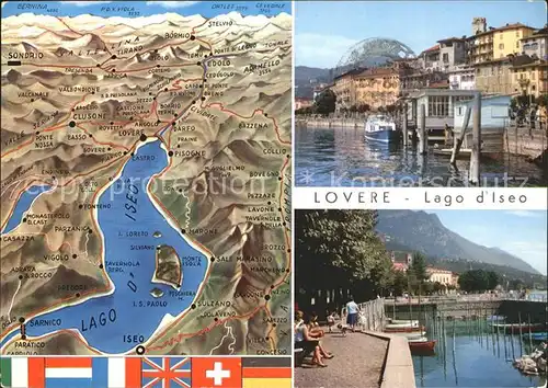 Lovere Uferpromenade Lago d Iseo Umgebungskarte Nationalflaggen Kat. 