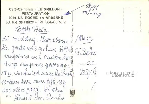 La Roche en Ardenne Cafe Camping Le Grillon  Kat. 