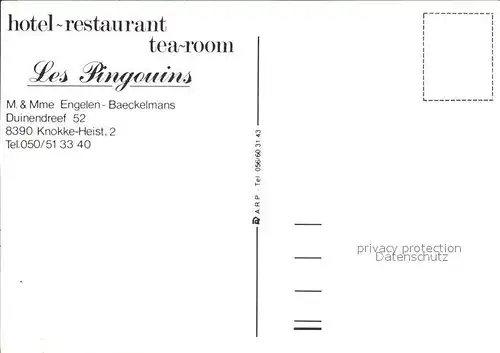 Knokke Heist Hotel Restaurant tea room Les Pingouins Kat. 