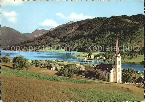 Techendorf Weissensee Partie mit Kirche am See Kat. 