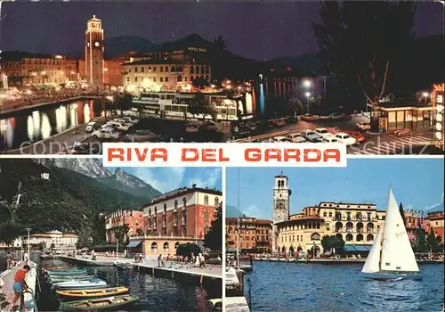 Riva del Garda Nachtaufnahme Hafen Segelboot Gardasee Kat. 