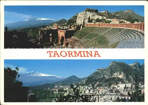 Taormina Sizilien Amphitheater Panorama mit Blick zum aetna Vulkan Kat. 