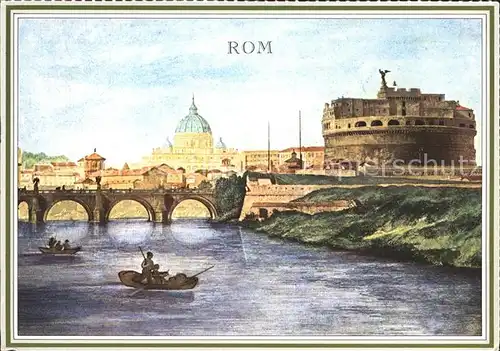 Rom Roma Engelsburg am Tiber Radierung von Corsi koloriert um 1840 Kat. 
