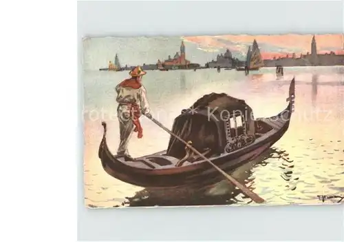Venezia Venedig La Gondola Gondel Kuenstlerkarte Kat. 