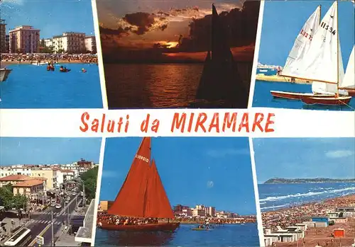 Miramare di Rimini  Strand Segelboote Sonnenuntergang Stadtansichten Kat. Rimini